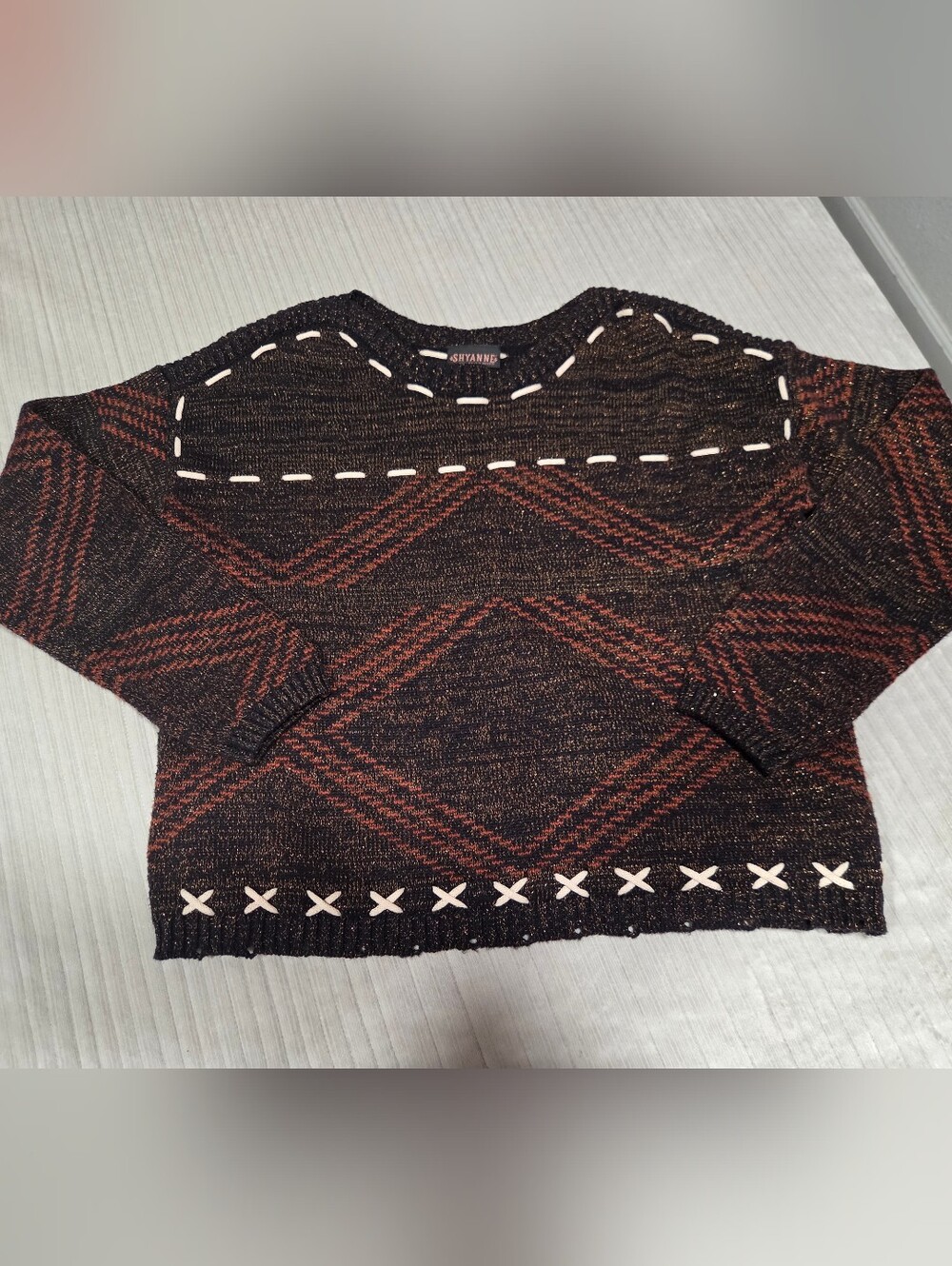 Shyanne Black Sweater with Rust Chevron Accent